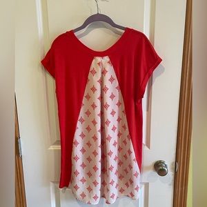 Le Lis red tunic Women's T with flowy shirt tail back detail